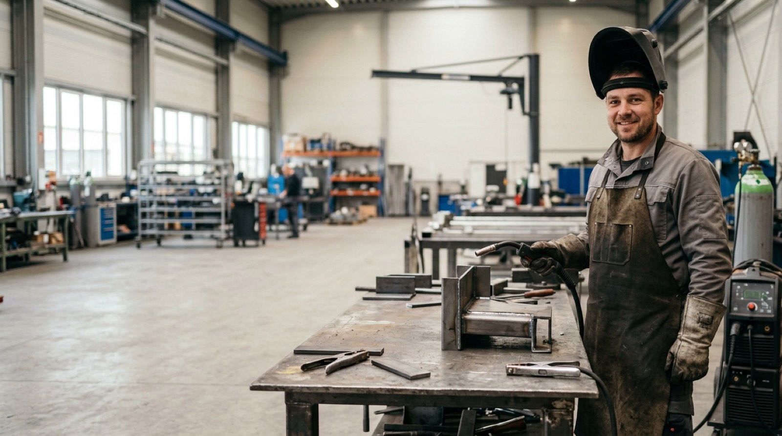 Konstruktionsmechaniker beim Schweißen einer Metallbaugruppe