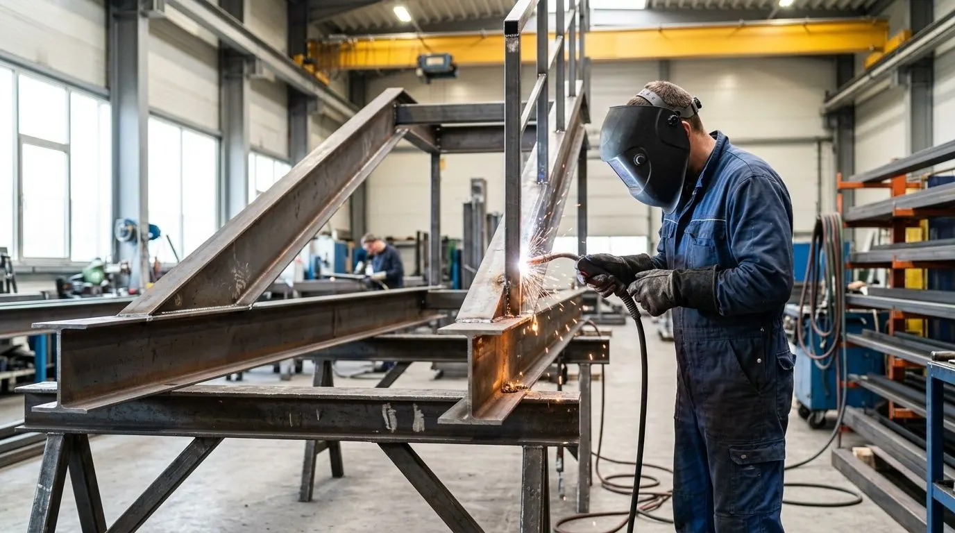 Metallbauer schweißt an einer Stahlkonstruktion